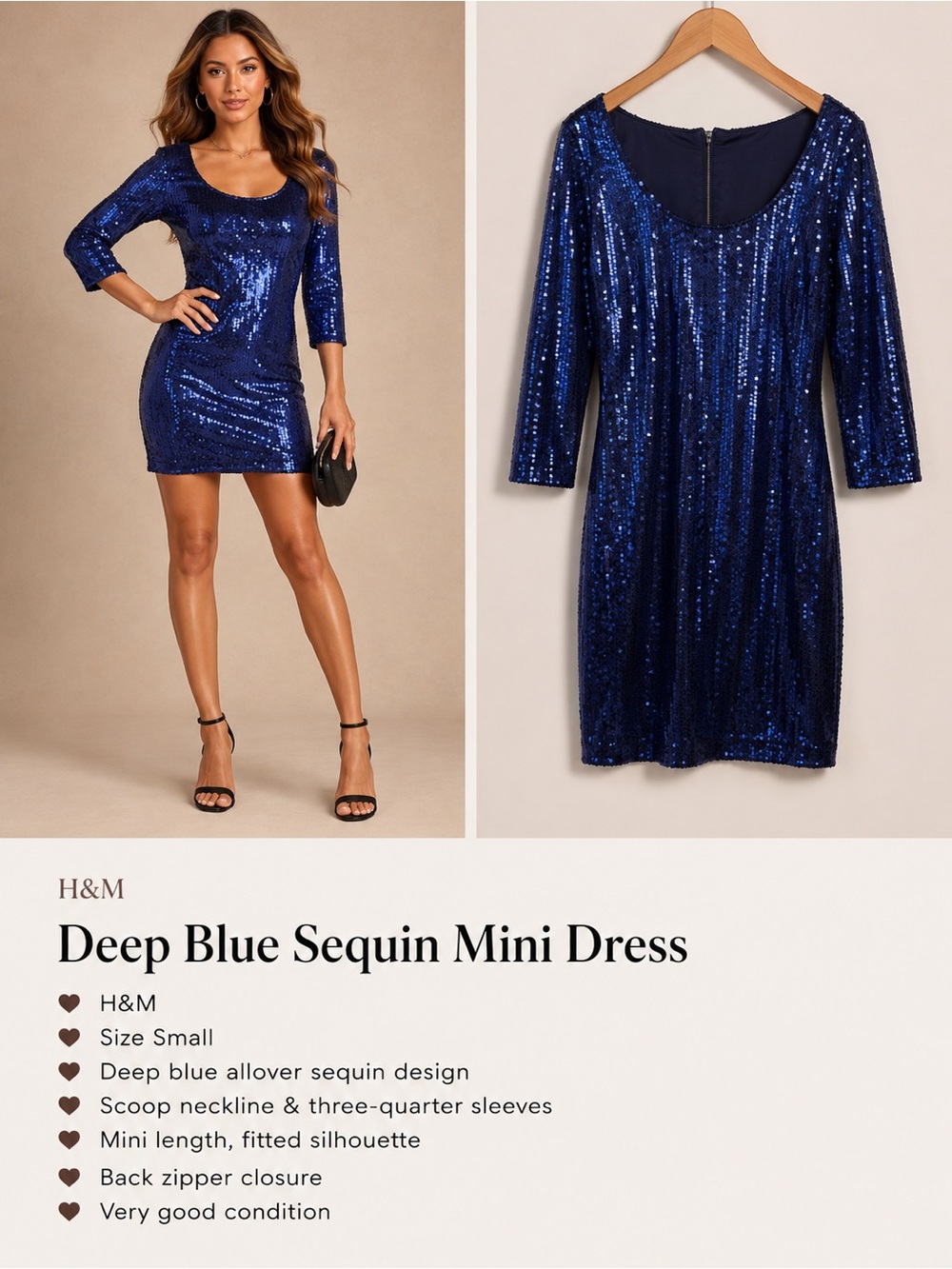 H&M deep blue sequin mini dress